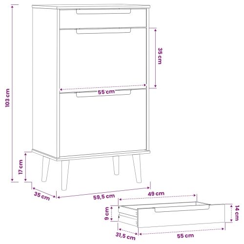 Ormar za cipele MOLDE 59,5 x 35 x 103 cm Masivna borovina Crna - Crna Cijena