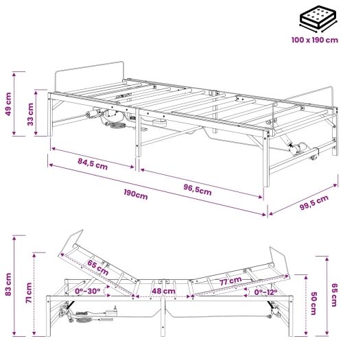 Električni podesivi okvir kreveta Crna 100 x 190 cm Čelik - Crna 100 x 190 cm Cijena