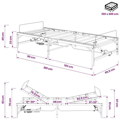 Električni podesivi okvir kreveta Crna 100 x 200 cm Čelik - Crna 100 x 200 cm Cijena