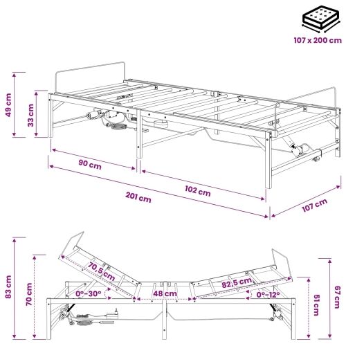 Električni podesivi okvir kreveta Crna 107 x 200 cm Čelik - Crna 107 x 203 cm Cijena