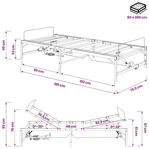Električni podesivi okvir kreveta Bijela 80 x 200 cm Čelik - Bijela 80 x 200 cm Cijena