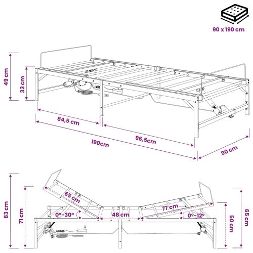 Električni podesivi okvir kreveta Bijela 90 x 190 cm Čelik - Bijela 90 x 190 cm Cijena