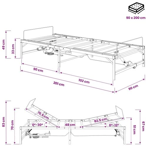 Električni podesivi okvir kreveta Bijela 90 x 200 cm Čelik - Bijela 90 x 200 cm Cijena