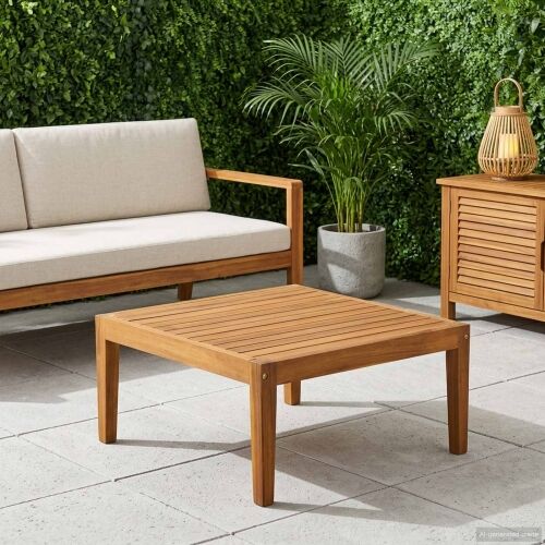 Stol za vrt Čvrsto drvo akacije Prirodna 60 x 60 x 30 cm - Crna i krem bijela stol Cijena