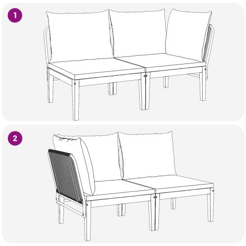 2 kom. Vrtni Lounge Set s Jastučićima Prirodna - Crna i krem bijela Kutna sofa + srednja sofa Cijena