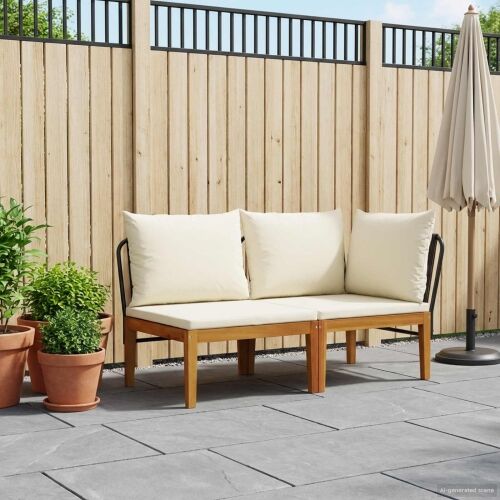 2 kom. Vrtni Lounge Set s Jastučićima Prirodna - Crna i krem bijela Kutna sofa + srednja sofa Cijena