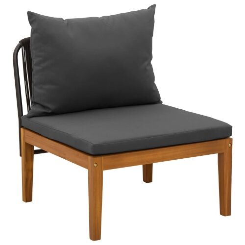 Srednji vrtni kauč s jastucima Masivno drvo akacije i konopac - Crna i antracit Srednja sofa Cijena