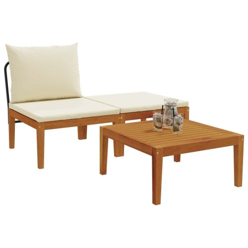 3 kom. Vrtni Lounge Set s Jastučićima Prirodna - bež i krem ​​bijela Srednja sofa + tabure + stolić Cijena