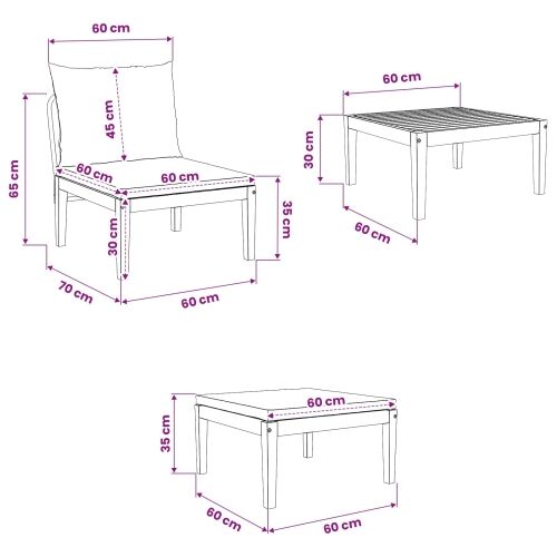 3 kom. Vrtni Lounge Set s Jastučićima Prirodna - bež i krem ​​bijela Srednja sofa + tabure + stolić Cijena