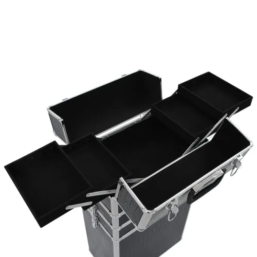Kolica za šminku aluminijska crna s krokodilskim uzorkom - Crni krokodilski uzorak Cijena