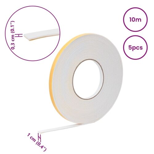 Samoljepljiva pjenasta traka 5 kom. Bijela 10mm x 10m CR pjena - Bijela 10 x 3 mm (10 m/kolut) 5 Cijena