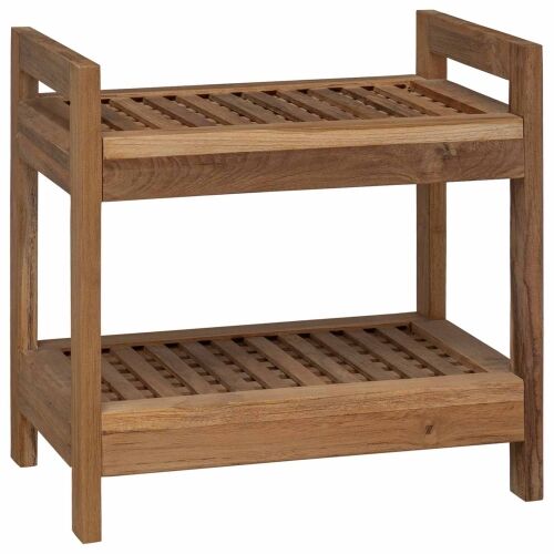 Polica za kupaonicu Prirodna 45 x 30 x 45 cm Čvrsto teak drvo - 2 police Cijena