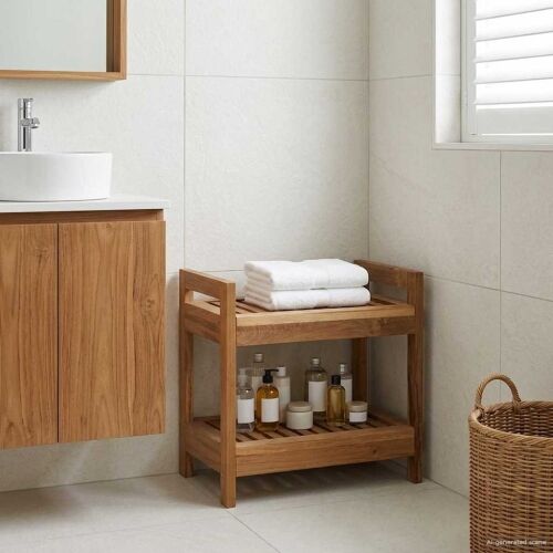 Polica za kupaonicu Prirodna 45 x 30 x 45 cm Čvrsto teak drvo - 2 police Cijena