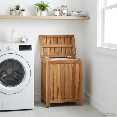 Košarica za rublje Prirodna Čvrsto teak drvo - 50 x 35 x 60 cm s platnenom torbom Cijena