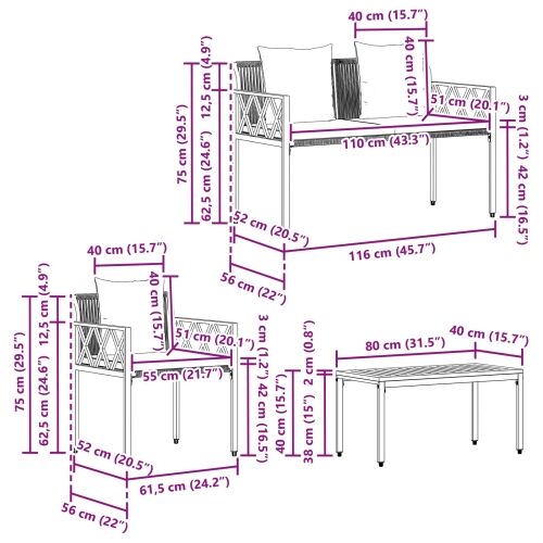 Set vanjskog namještaja 4 pcs Crna i Tirkizna poliratan - Crna i tirkizna 1 klupa + 2 stolice + stol Cijena
