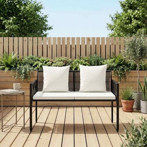 Vanjske klupe 2 -Seater 116 x 56 x 75 cm poliratan - Crna i krem bijela Cijena