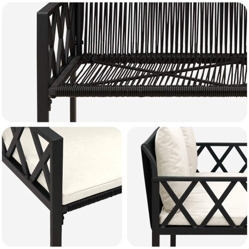 Vanjske klupe 2 -Seater 116 x 56 x 75 cm poliratan - Crna i krem bijela Cijena