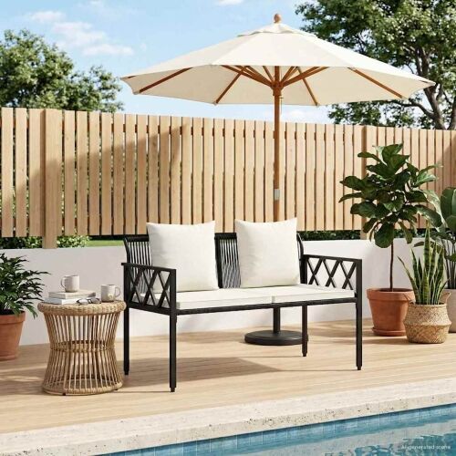 Vanjske klupe 2 -Seater 116 x 56 x 75 cm poliratan - Crna i krem bijela Cijena
