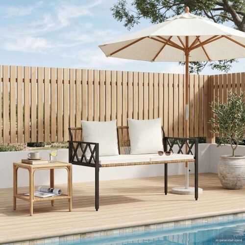Vanjske klupe 2 -Seater 116 x 56 x 75 cm poliratan - Smeđa i krem ​​bijela Cijena