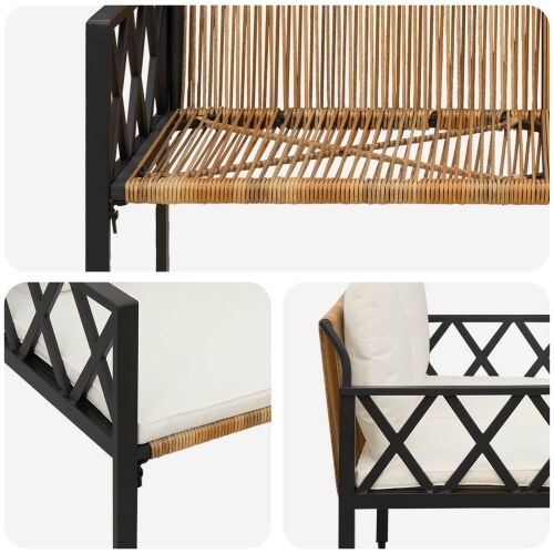 Vanjske klupe 2 -Seater 116 x 56 x 75 cm poliratan - Smeđa i krem ​​bijela Cijena