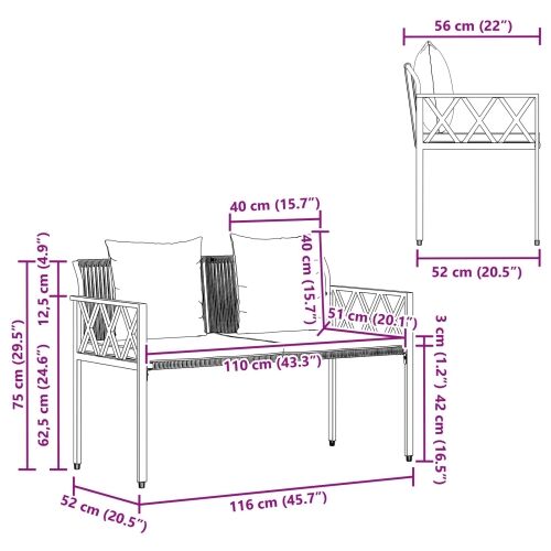 Vanjske klupe 2 -Seater 116 x 56 x 75 cm poliratan - siva i modra Cijena