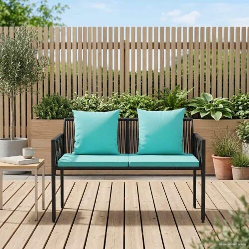 Vanjske klupe 2 -Seater 116 x 56 x 75 cm poliratan - Crna i tirkizna Cijena