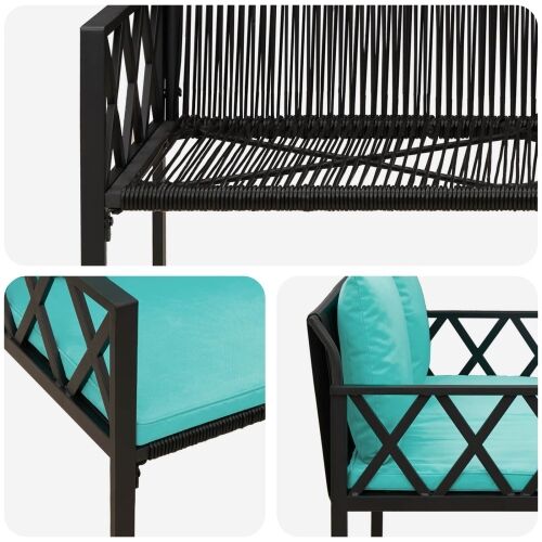 Vanjske klupe 2 -Seater 116 x 56 x 75 cm poliratan - Crna i tirkizna Cijena
