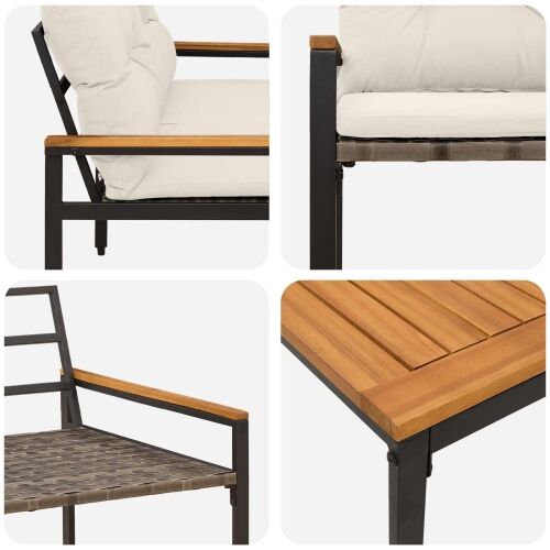 Set vanjskog namještaja 4 kom. Krem bijela poliratan - Krem bijela 2x chair + bench + table Cijena