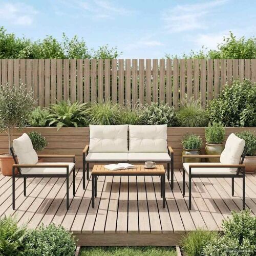 Set vanjskog namještaja 4 kom. Krem bijela poliratan - Krem bijela 2x chair + bench + table Cijena