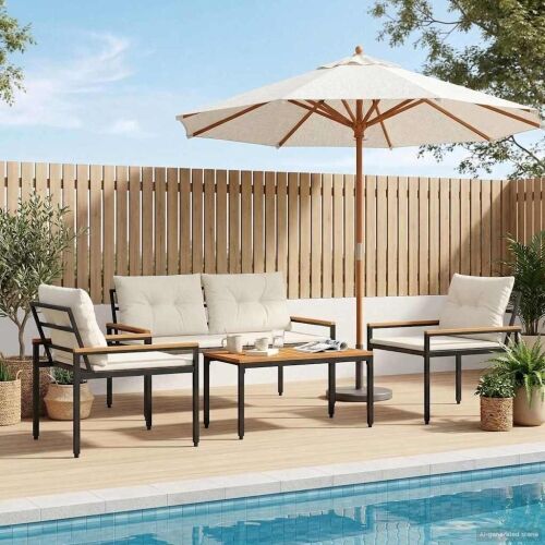 Set vanjskog namještaja 4 kom. Krem bijela poliratan - Krem bijela 2x chair + bench + table Cijena