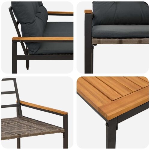 Set vanjskog namještaja 4 kom. Tamnosiva poliratan - Tamnosiva 2x chair + bench + table Cijena