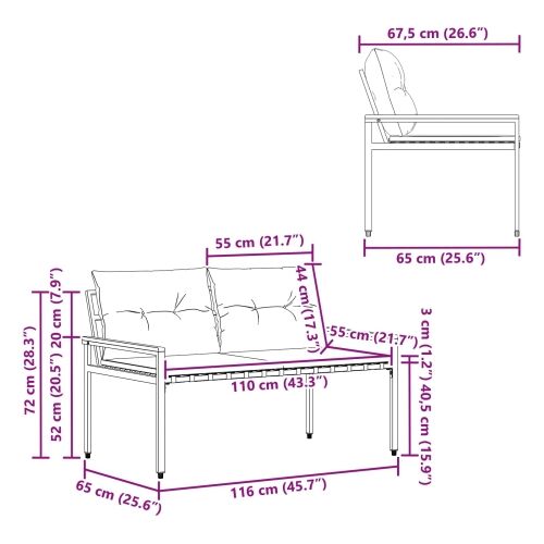 Vanjska klupa 2 -Seater 116 x 67,5 x 72 cm poliratan - Krem bijela Cijena