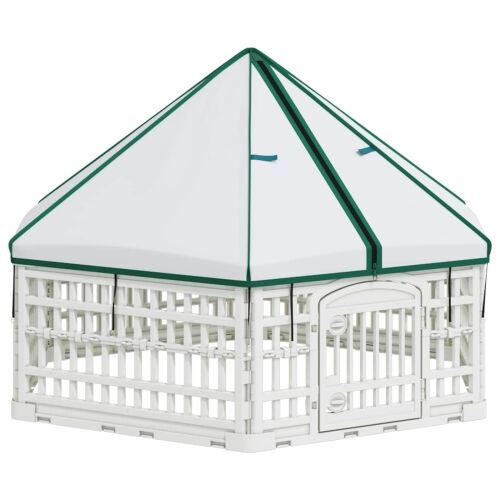 Ograda za Pse s 6 Panoa 122 x 106,5 x 82 cm Plastika Bijela - s krovom i podlogom 122 x 106,5 x 82 cm Cijena