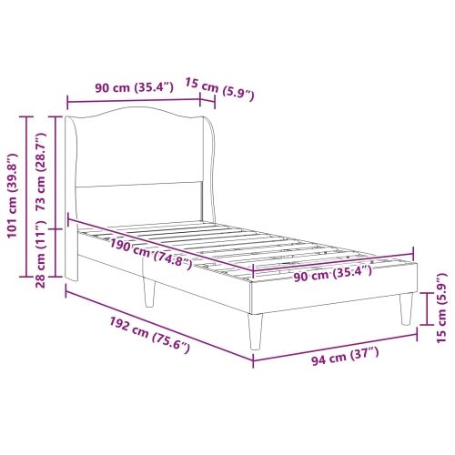 Okvir za krevet s uzglavljem Crna 90 x 190 cm Baršun - Crna 90 x 190 cm Cijena
