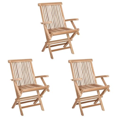 Sklopiva Vrtna Stolica 3 kom. Prirodna Čvrsto teak drvo - 3 Cijena