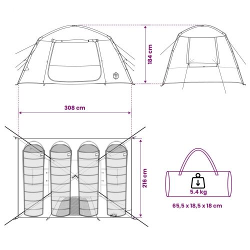 Kabinski šator s krovom Plava 300 x 210 x 156 cm Poliester - Plava 4 osoba Cijena