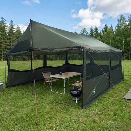 Obiteljski šator s krovom Vojska zelena 450 x 400 x 265 cm - Vojska zelena 450 x 400 x 265/165 cm Cijena
