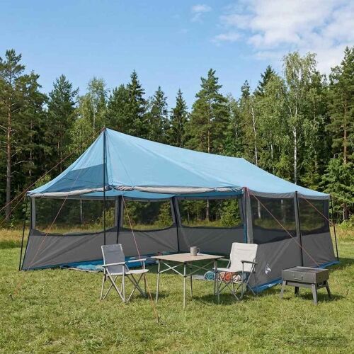 Obiteljski šator Plava 600 x 400 x 268 cm Poliester i čelik - Plava 600 x 400 x 268/168 cm Cijena