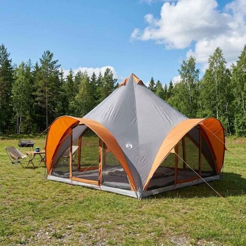 Tipi šator s krovom Siva i narančasta 6 osoba Poliester i čelik - Siva i narančasta 400 x 400 x 320 cm Cijena