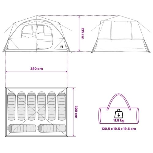 Instant šator s krovom Siva i narančasta 365 x 380 x 200 cm - Siva i narančasta 8 osoba Cijena