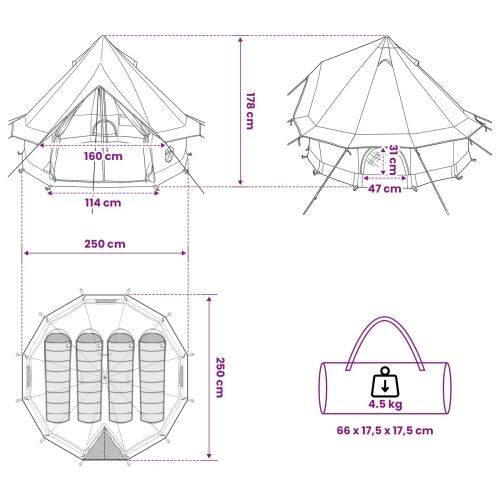 Tipi šator 4-osobni Plava Poliester i čelik - Plava 4 osobe Cijena