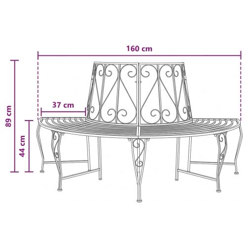 Klupa pod drvetom 4-Broj sjedala 160 x 80 x 89 cm Čelik Crna - polukružni Crna naslon s dizajnom scrolla Cijena