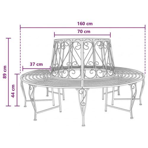 Klupa pod drvetom 8-Broj sjedala Ø 160 x 89 cm Čelik - Okruglo antično bijela naslon s dizajnom scrolla Cijena
