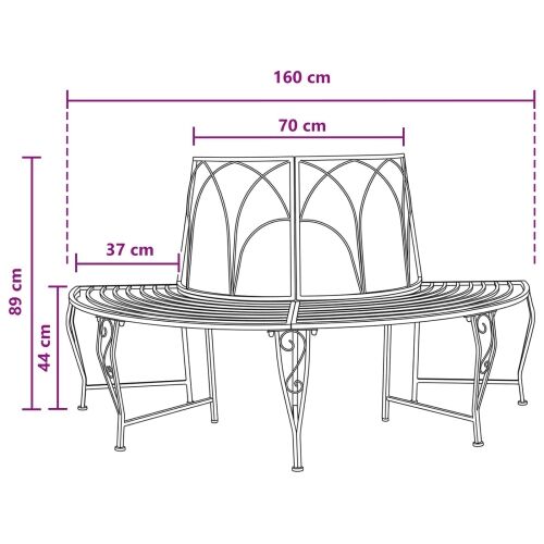 Klupa pod drvetom 4-Broj sjedala 160 x 80 x 89 cm Čelik - polukružni Srebrno siva naslon s valovitim dizajnom Cijena