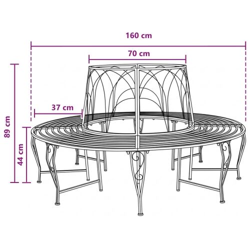 Klupa pod drvetom 8-Broj sjedala Ø 160 x 89 cm Čelik - Okruglo antička smeđa naslon s valovitim dizajnom Cijena