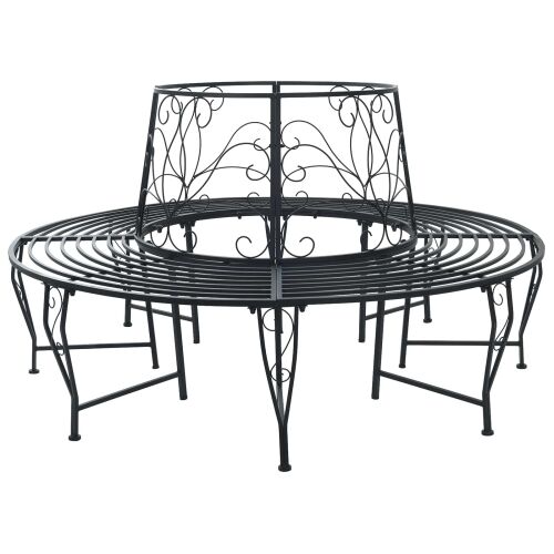 Klupa pod drvetom 8-Broj sjedala Ø 160 x 89 cm Čelik Crna - Okruglo Crna naslon s cvjetnim dizajnom Cijena
