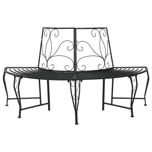 Klupa pod drvetom 4-Broj sjedala 160 x 80 x 89 cm Čelik Crna - polukružni Crna naslon s cvjetnim dizajnom Cijena