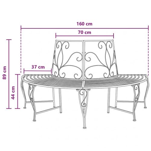 Klupa pod drvetom 4-Broj sjedala 160 x 80 x 89 cm Čelik - polukružni antička smeđa naslon s cvjetnim dizajnom Cijena