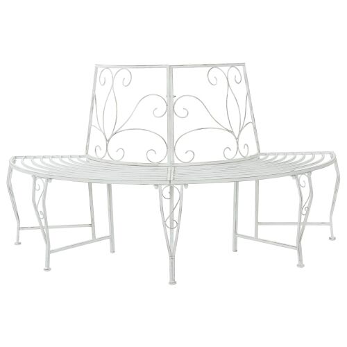 Klupa pod drvetom 4-Broj sjedala 160 x 80 x 89 cm Čelik - polukružni antično bijela naslon s cvjetnim dizajnom Cijena