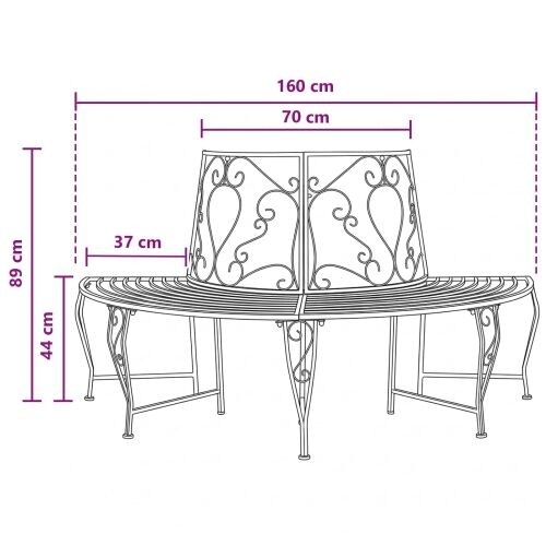 Klupa pod drvetom 4-Broj sjedala 160 x 80 x 89 cm Čelik - polukružni antička smeđa naslon s dizajnom srca Cijena